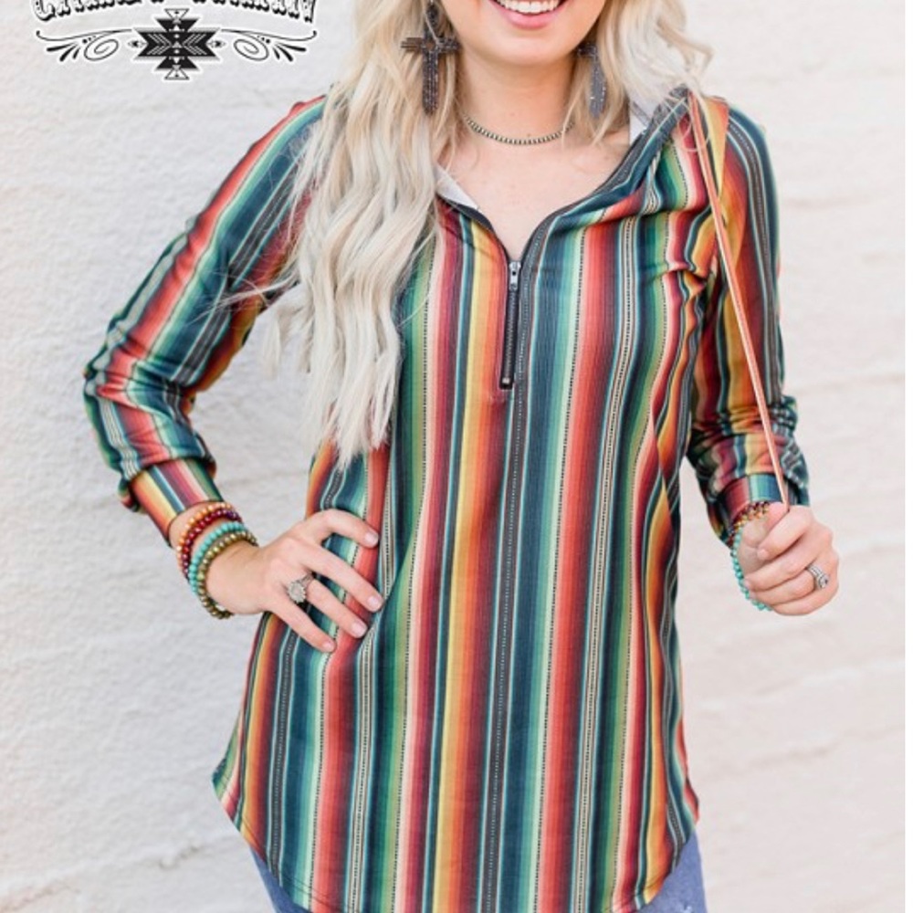 NWT Womens Serape Hoodie, Long Sleeve STRIPED Tunic
